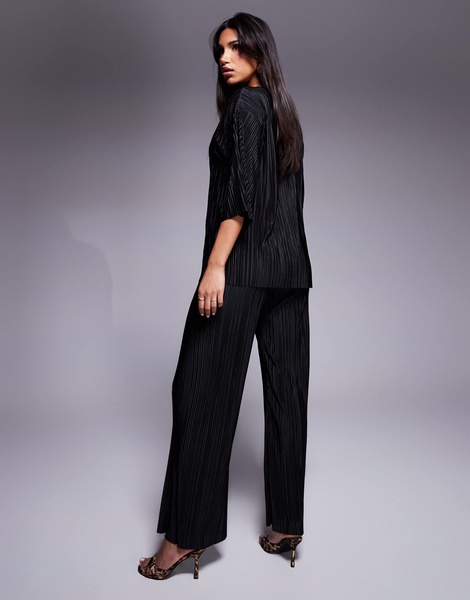 ASOS DESIGN 2 in 1 plisse faux cord jumpsuit in black