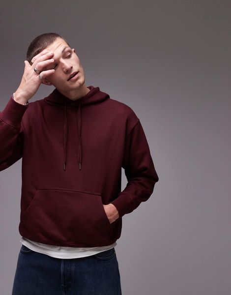 ARKET relaxed terry hoodie in burgundy