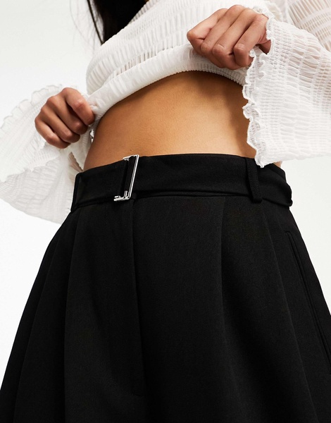 River Island belted wide leg pants in black