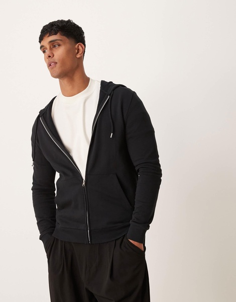 ASOS DESIGN essential zip up hoodie in black