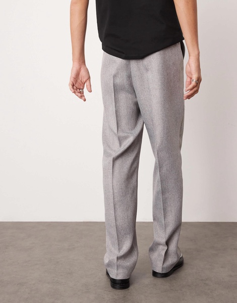 ASOS DESIGN high waist straight leg dress pants in light gray herringbone