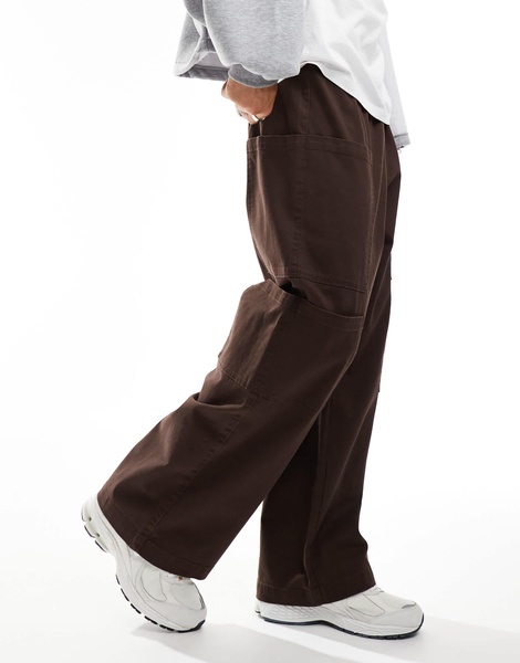 ADPT wide fit pull-on cargo pants in chocolate brown