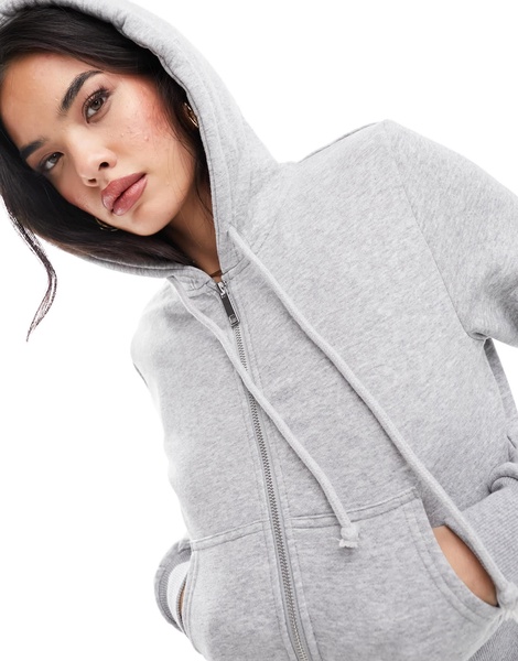 Cotton On cropped fitted zip up hoodie in gray heather