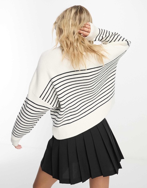 Mango quarter zip striped sweater in white