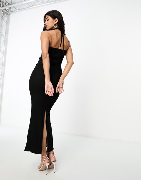 SIMMI bandeau cut out maxi dress with corsage flower detail in black