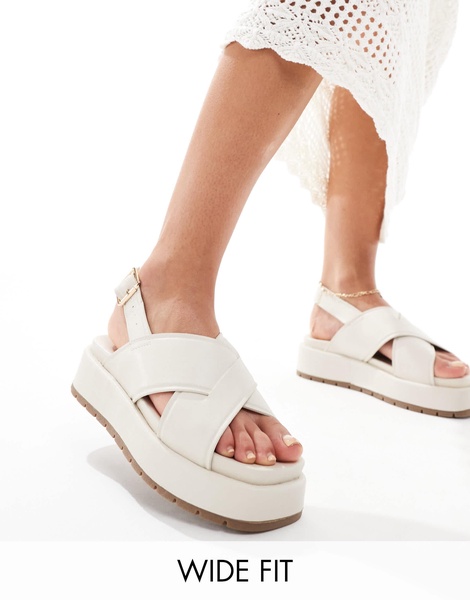 ASOS DESIGN Wide Fit Frosty chunky two-part sandals in off-white