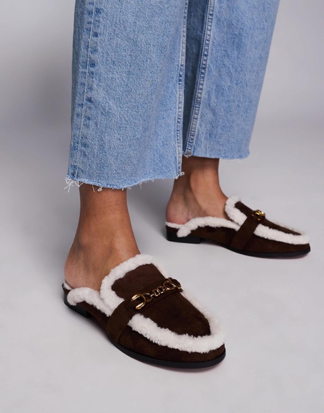 River Island cozy backless mule in dark brown