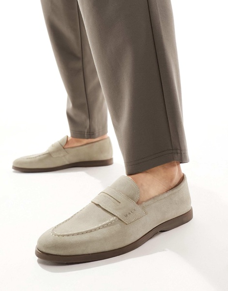 Walk London Angelo Saddle Loafers In Taupe Suede