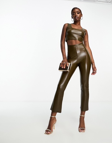 Commando faux leather square neck crop top in green - part of a set