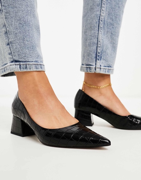 ASOS DESIGN Wide Fit Saint block mid heeled shoes in black