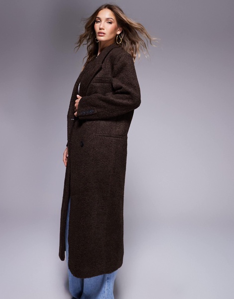 ASOS DESIGN cozy boucle dad coat in chocolate