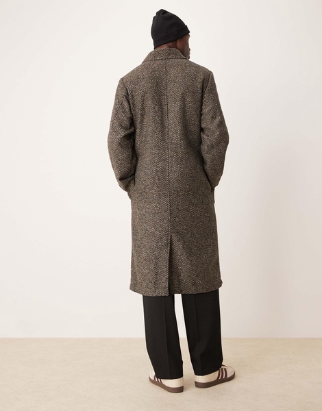 ASOS DESIGN wool look herringbone car coat in brown