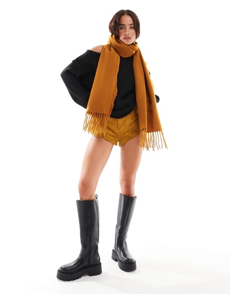 ASOS DESIGN supersoft scarf with tassels in mustard yellow