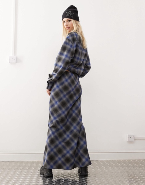 COLLUSION slip maxi skirt in gray and blue check