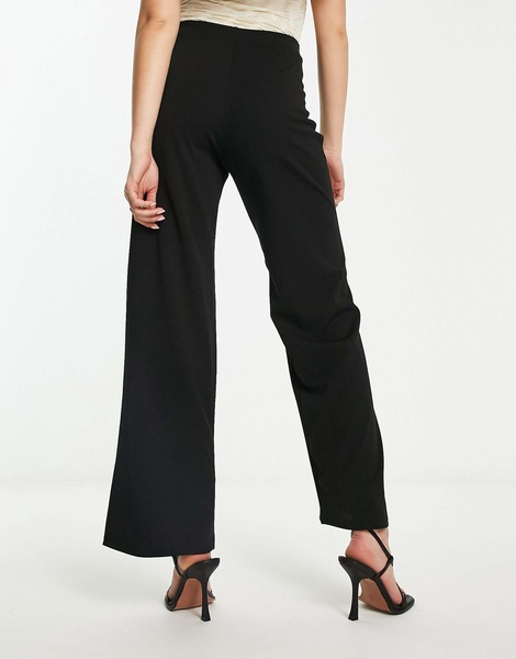 River Island wide leg tailored pants with button detail in black