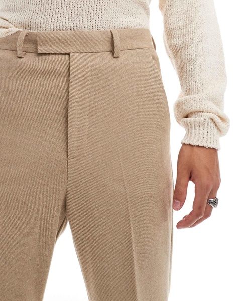 ASOS DESIGN smart high waist flared wool mix pants in stone