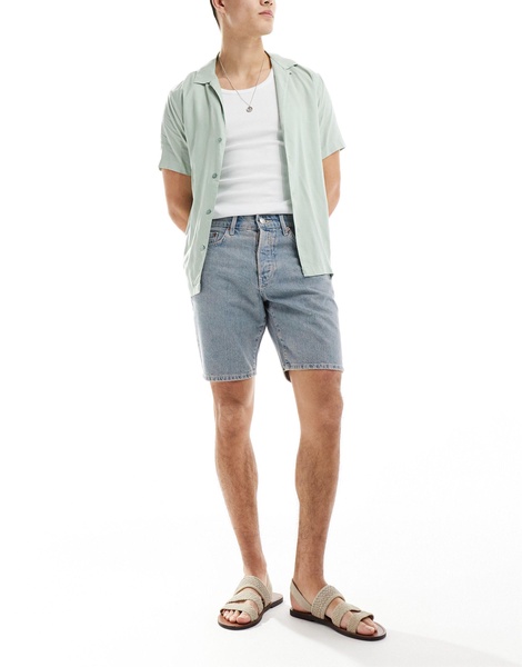 ONLY & SONS Edge straight fit denim shorts in light blue with pink rinse