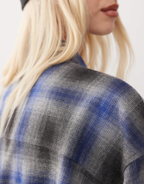 COLLUSION oversized brushed check shirt in gray blue check