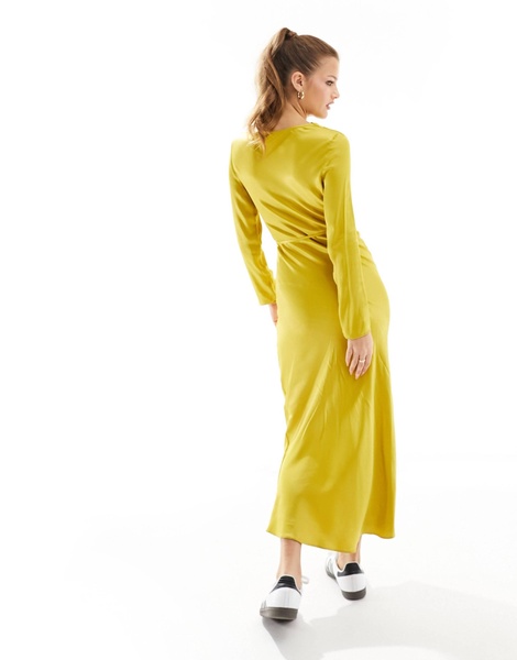 River Island Petite long sleeve seam detail midi dress in yellow