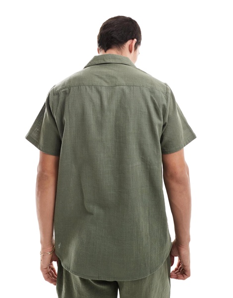 South Beach textured weave short sleeve beach shirt in olive