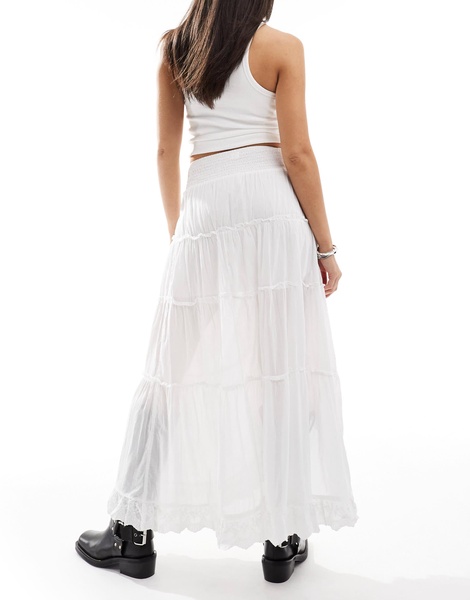 Cotton On asymmetric hem midi skirt with lace panels