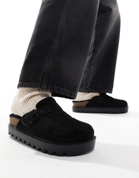 ASOS DESIGN mule clogs in black with faux fur lining