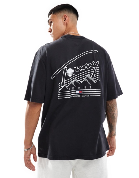 Tommy Jeans mountain graphic back print t-shirt in black