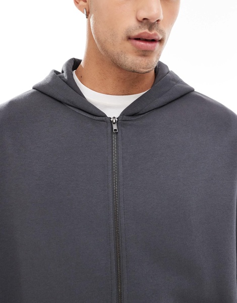 ADPT oversized double zip hoodie in gray acid wash