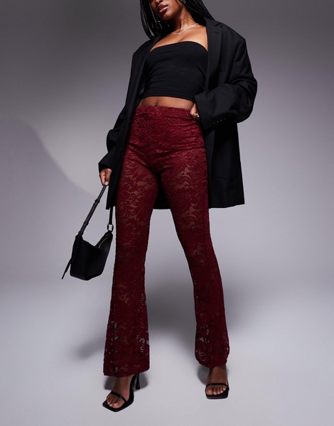 River Island lace flared pants in burgundy