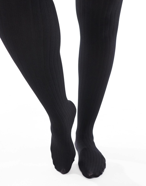 ASOS DESIGN Curve ribbed tights in black