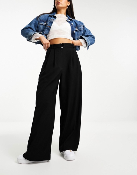 River Island belted wide leg pants in black