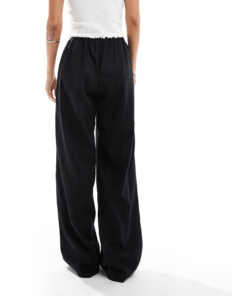 Cotton On drawstring straight leg pants in black linen