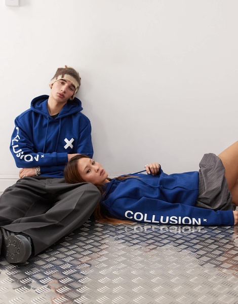 COLLUSION Unisex logo hoodie in navy