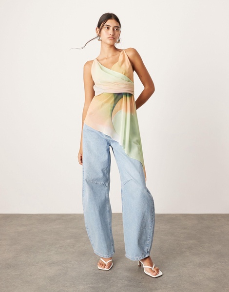 ASOS EDITION wrap front cami top with asymmetric hem in ombre print