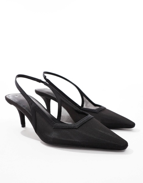 ASOS DESIGN Shake slingback kitten heels in black mesh