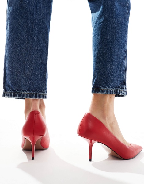 ASOS DESIGN Snatched pointed mid heeled pumps in red