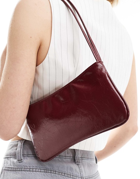 ASOS DESIGN shoulder bag with skinny double strap in burgundy