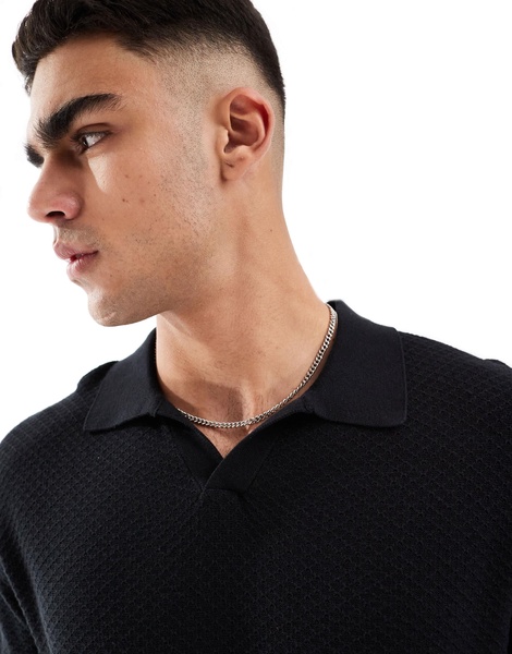 Cotton On long sleeve knitted polo lightweight sweater in black