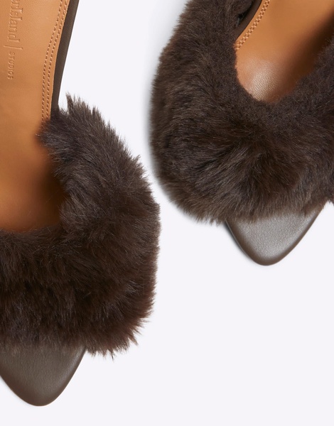 River Island faux fur heeled mules in dark brown