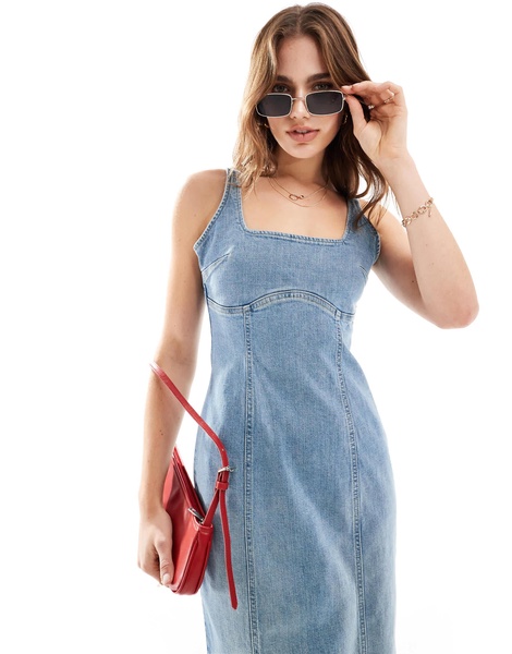 Cotton On seam detail maxi dress in vintage wash denim