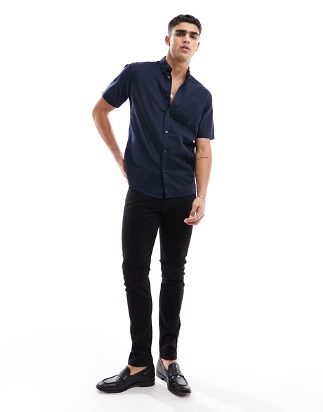 French Connection linen short sleeve navy shirt