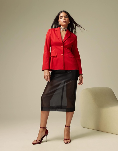 ASOS DESIGN exaggerated nipped waist blazer in red