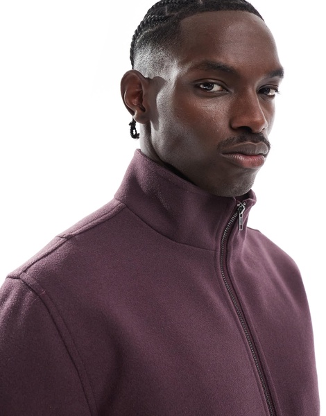 ASOS DESIGN wool look harrington jacket with funnel neck in burgundy