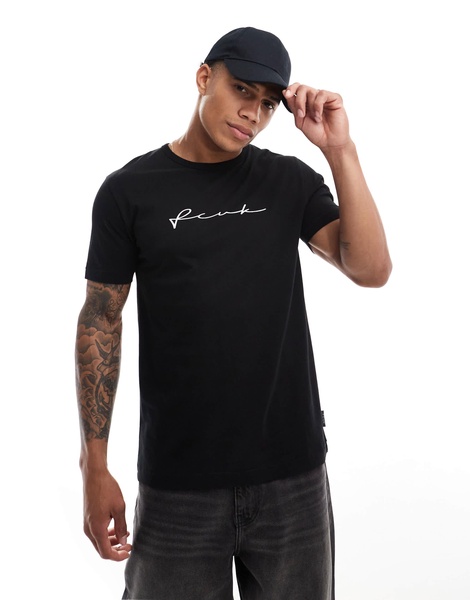 FCUK center scribble logo T-shirt in black