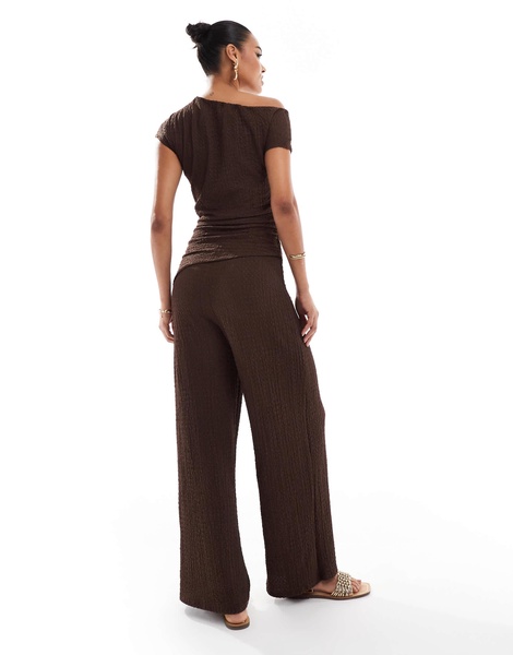 ASOS DESIGN 2 in 1 asymmetric neckline textured jumpsuit in chocolate