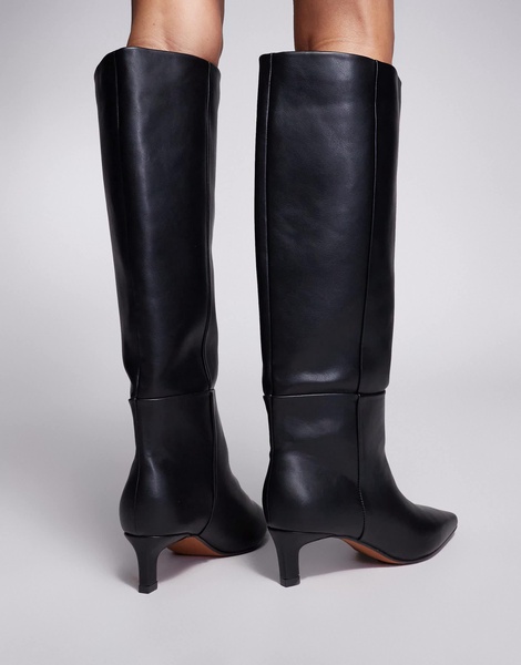 River Island kitten heel knee high boot in black