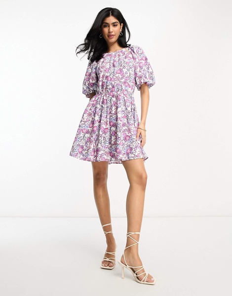 French Connection puff sleeve cotton mini dress in floral