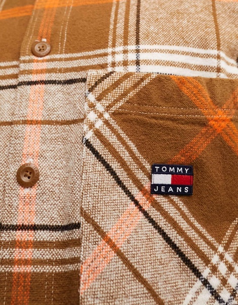 Tommy Jeans brushed check logo overshirt in khaki