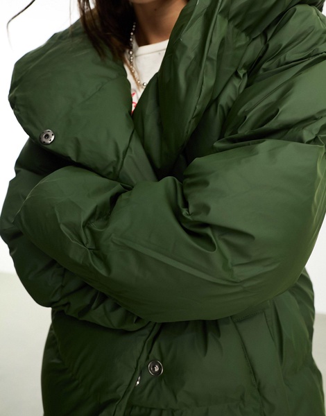 Noisy May Droplets longline padded coat with oversized hood in green