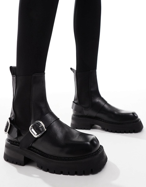 ASOS DESIGN Arena leather harness chelsea boots in black